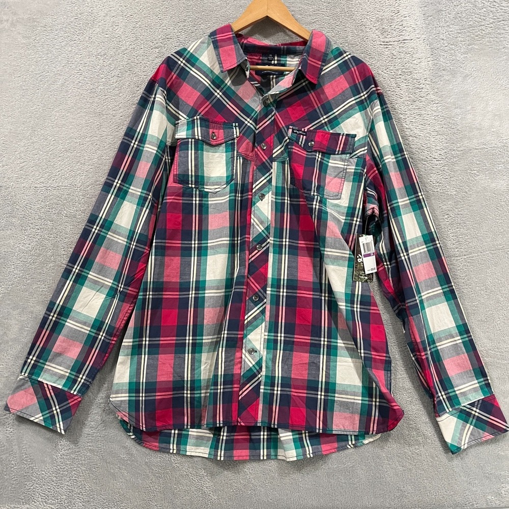LRG Shirt Mens 2XL Multicolor Plaid Cotton Long Sleeve Rounded Hem Button Up